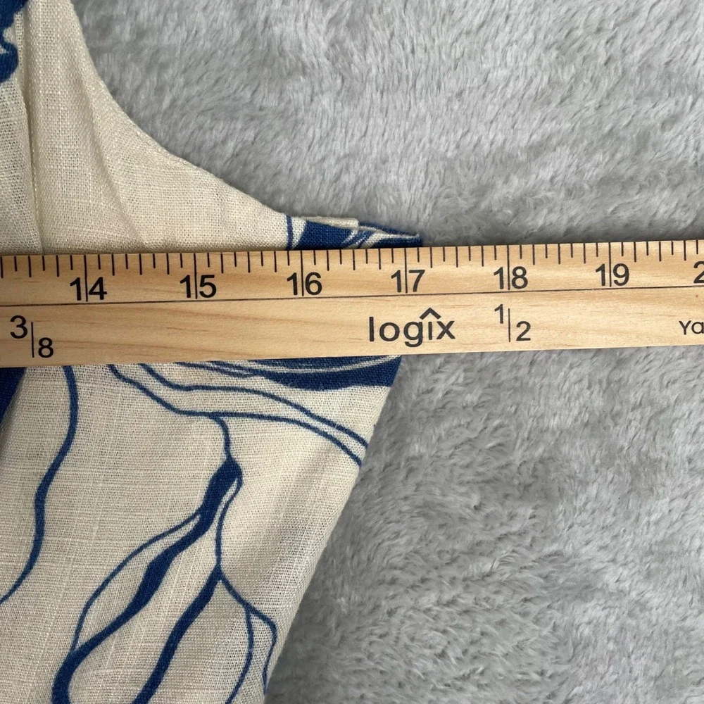 MSK Blue Tropical Leaf Print Tiered Maxi Dress Linen Blend Tie Front Pockets M - Picture 6 of 9
